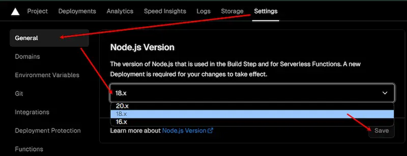 修改 Vercel Node.js 配置