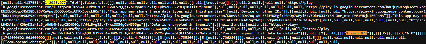ChatGPT 在 GooglePlay 商品详情网页源码查找版本号